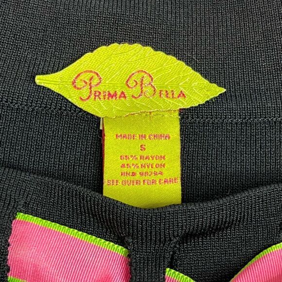 Prima Bella black ribbon tie 3/4 sleeve sweater size S - Picture 6 of 12